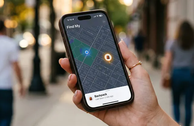 Mano che tiene uno smartphone con la posizione della carta Ondrela su una mappa cittadina